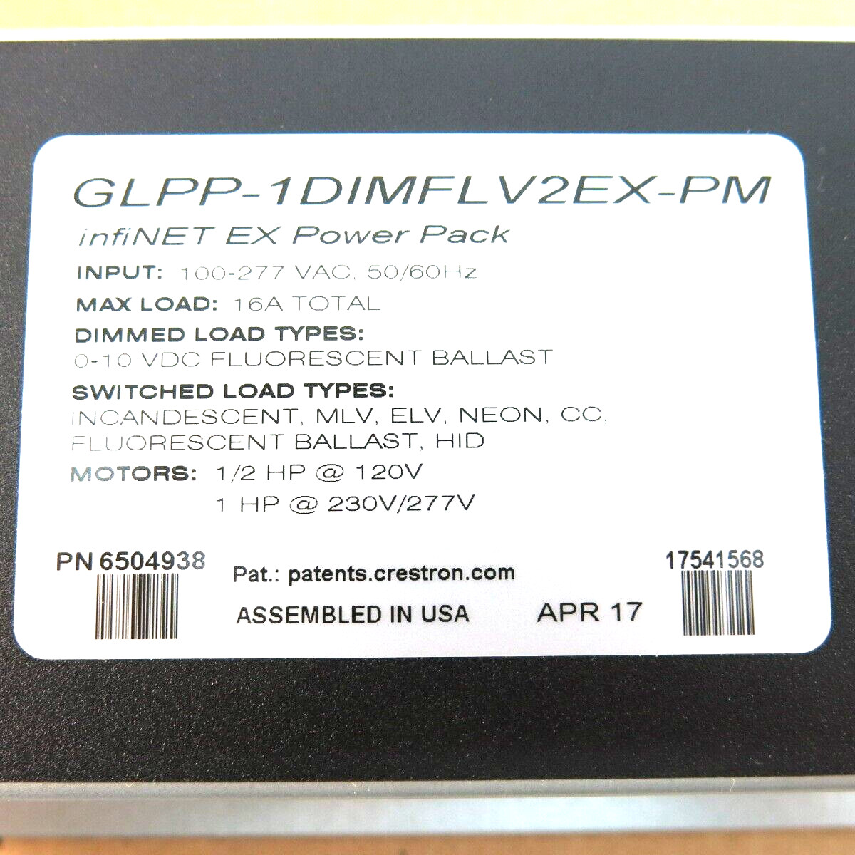 Crestron GLPP-1DIMFLV2EX-PM Green Light Power Pack, 2-Channel 0-10V Dimmer