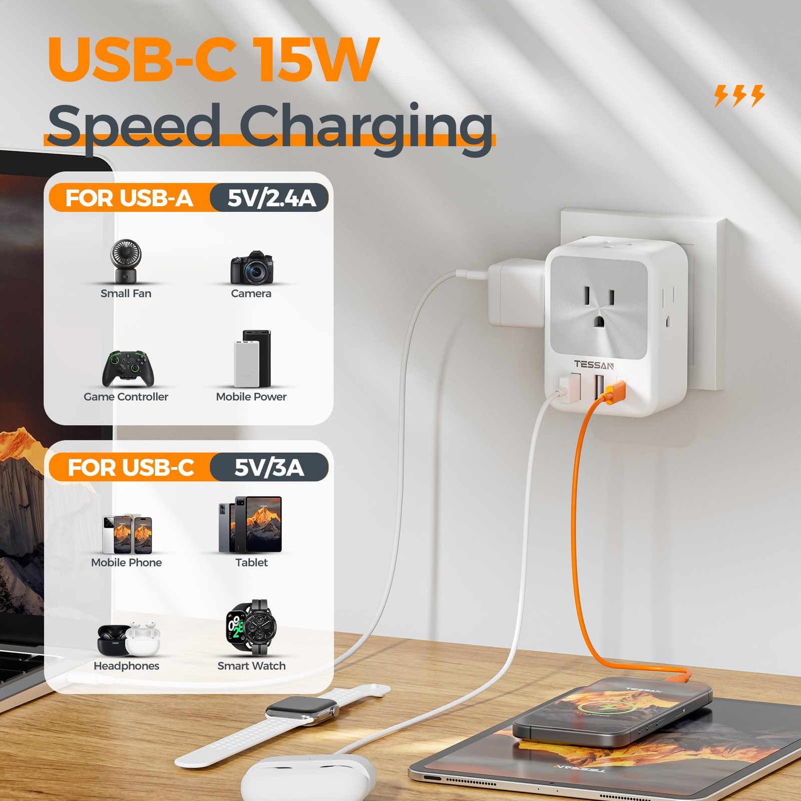 TESSAN US to India Plug Adapter 2 Pack Type D Travel Adapter 4 Outlets