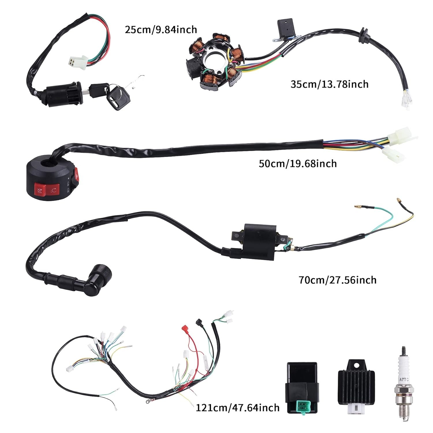 Wiring Harness Coil Stator Relay CDI Spark Plug for 50cc-125cc ATVs
