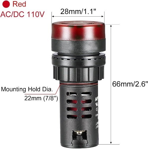 Red Indicator Light Buzzer AC DC 110V 22mm Panel Mount Flas Voltage: 110 Volts