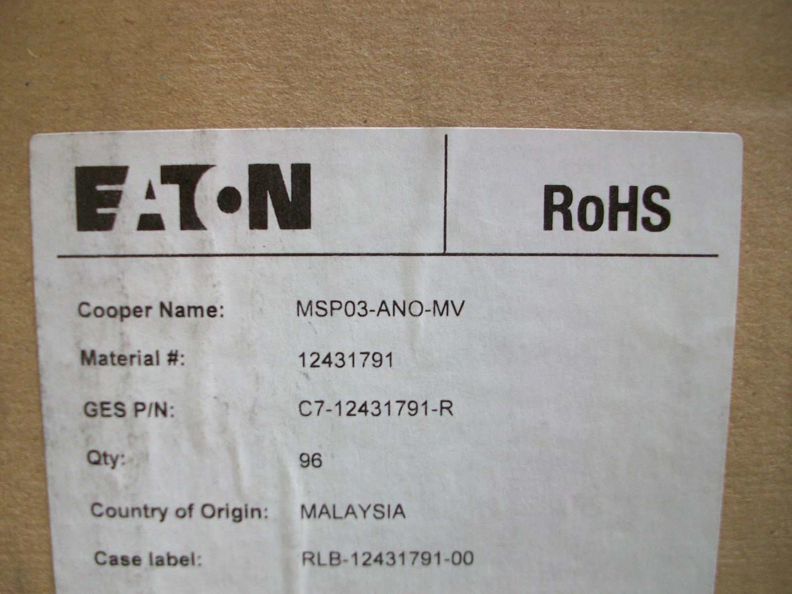 CONTROL MODULE ~ EATON – COOPER #MSP03-ANO-MV MODEL C7-12431791-R QTY. 1