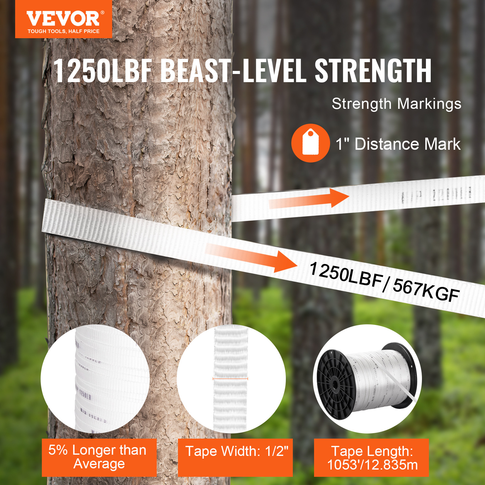 VEVOR Polyester Pulling Tape Mule Tape 1/2″ x 1053′ 1250 lbf Tensile Capacity