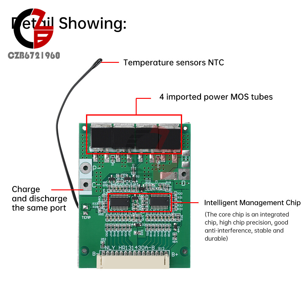 13S 48V 30A 18650 Li-ion Battery Protection Board BMS w/ Equalization for E-bike