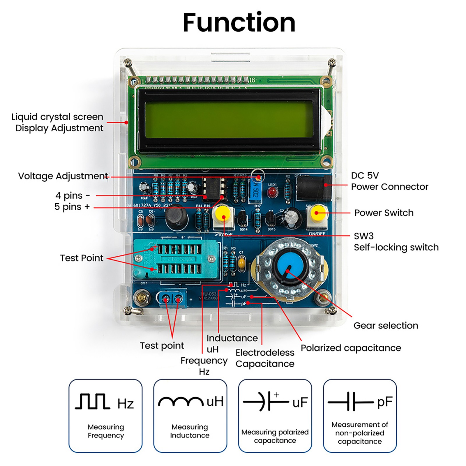 1 Set LCD Digital Screen Inductance Capacitance Meter Frequency Tester DIY Kit