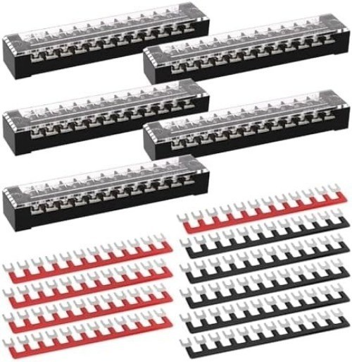 15A Screw Terminal Block 12 Position Dual Row Covered Pre Insulated Barrier