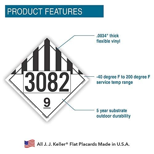 3082 Placard, Class 9 Miscellaneous 25-pk. – 10.75″ x 10.75″ Removable Self A…