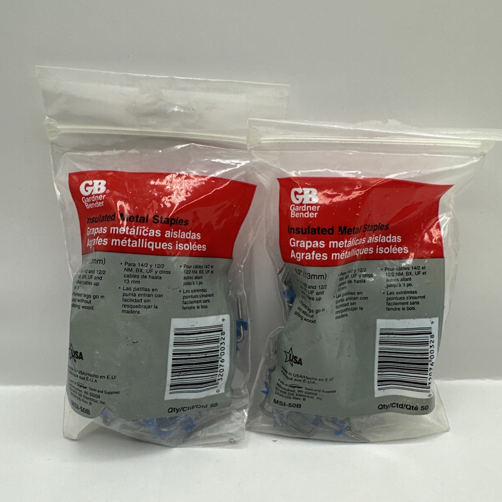 2x MSI-50B Gardner Bender 1-50 Count Bag 1/2 In Metal Insulated Cable Staples