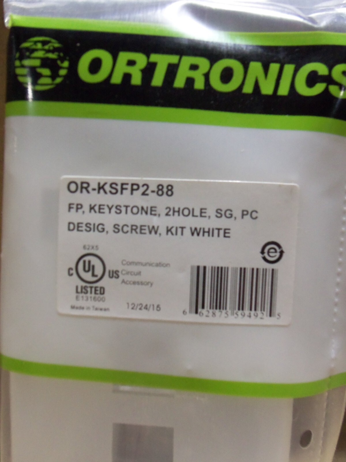 NEW LOT OF 8 ORTRONICS OR-KSFP2-88 FP KEYSTONE 2 HOLE SG WHITE