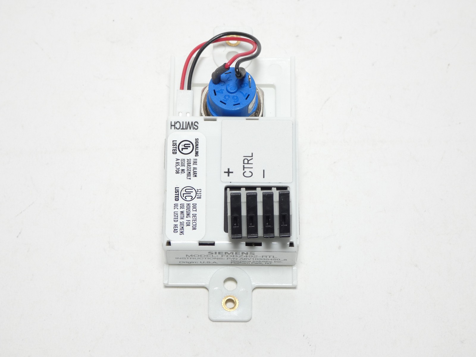 Siemens S54319-S27-A1 FDBZ-RTL Fire Alarm Remote Test Switch Duct Detector FD…