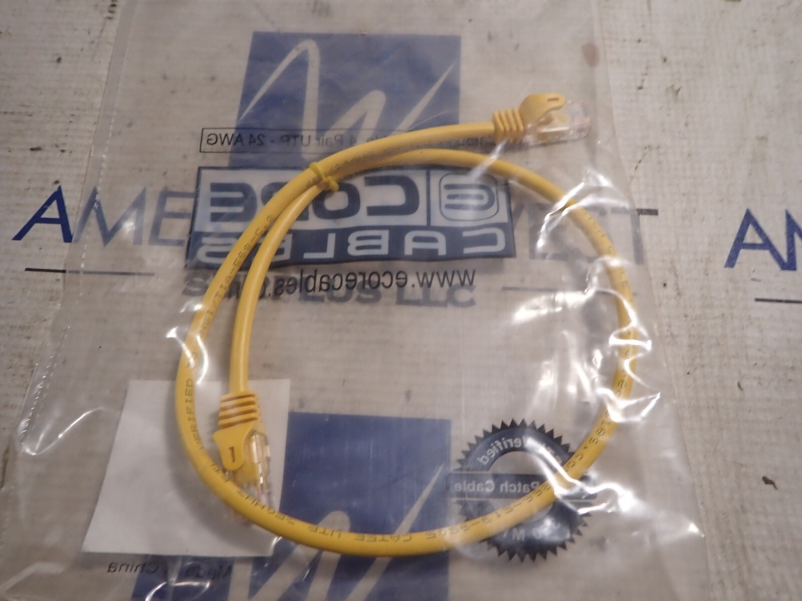 New Core Cables 570-02 YL 2 FT Cat5e Ethernet Patch Cable 4 Pair UTP 24 AWG