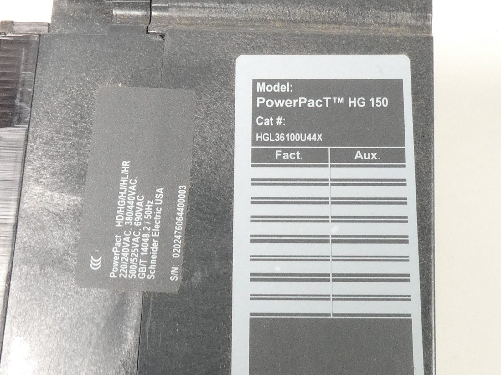 Square D HGL36100U44X Circuit Breaker 100A 3P 600VAC PowerPacT Schneider Elec…