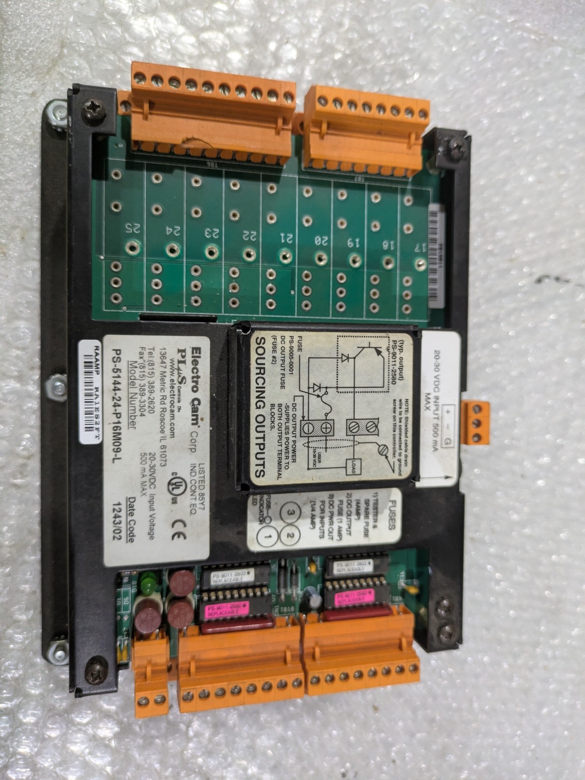 ELECTRO CAM PL 5000 PS-5144-24-P16M09-L 20-30VDC 500MA 1/2AMP 250V SLO-BLO FUSE