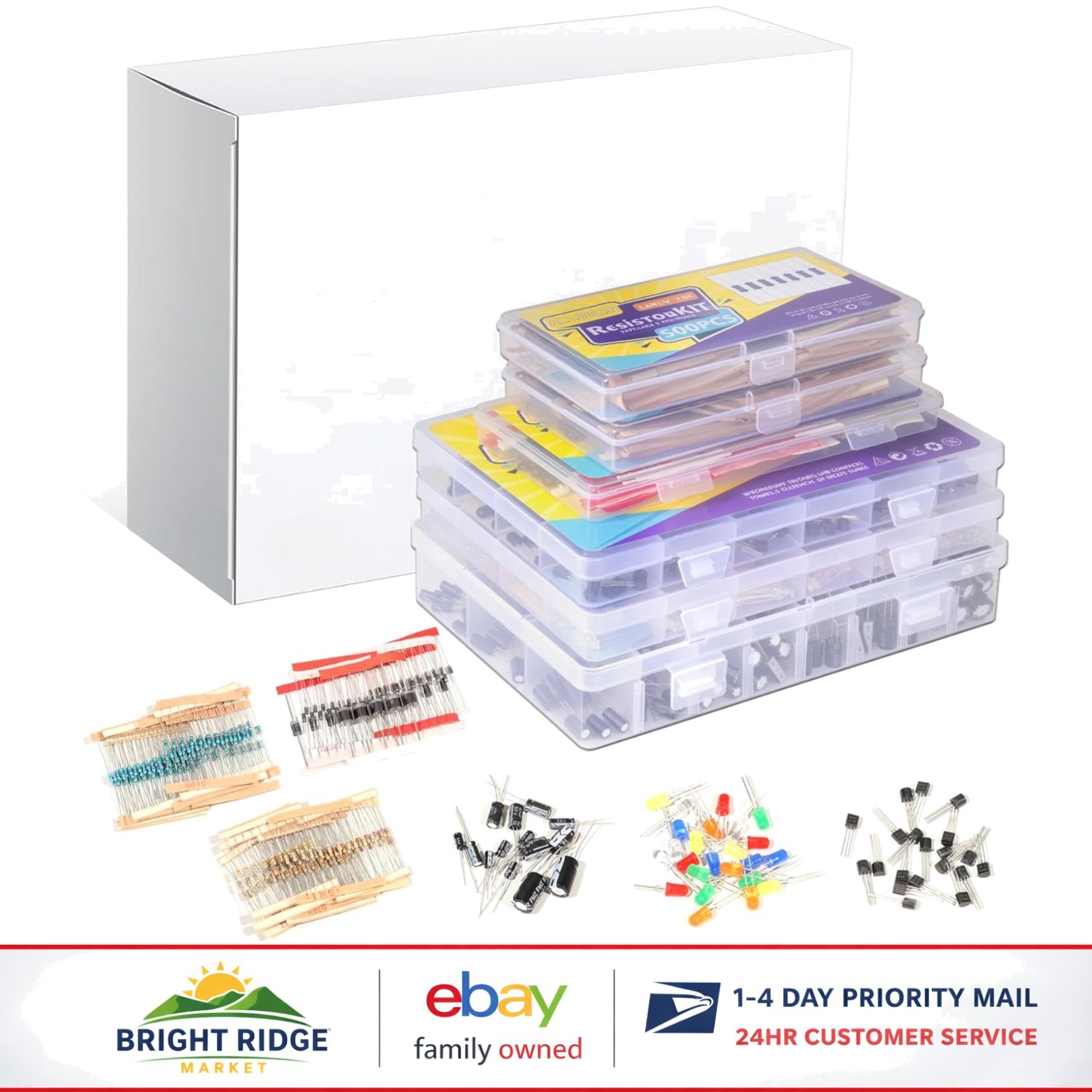 1910Pcs Electronic Components Kit for DIY Projects with Resistors and Capacitors