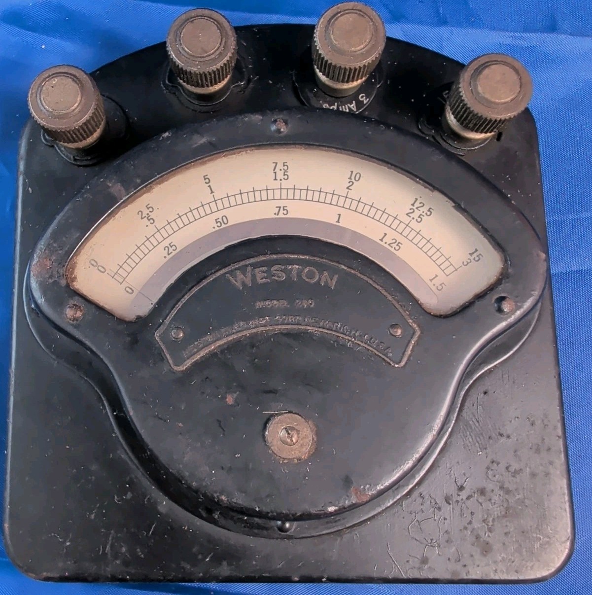 Weston Model 280 DC Amperes Amps Meter 0-.1, 0-1, 0-10 VDC Steam Punk