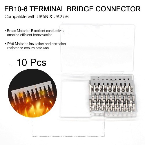 10 Pcs EB10 6 Terminal Bridge Connector DIN Rail Side Plug in Terminal Block