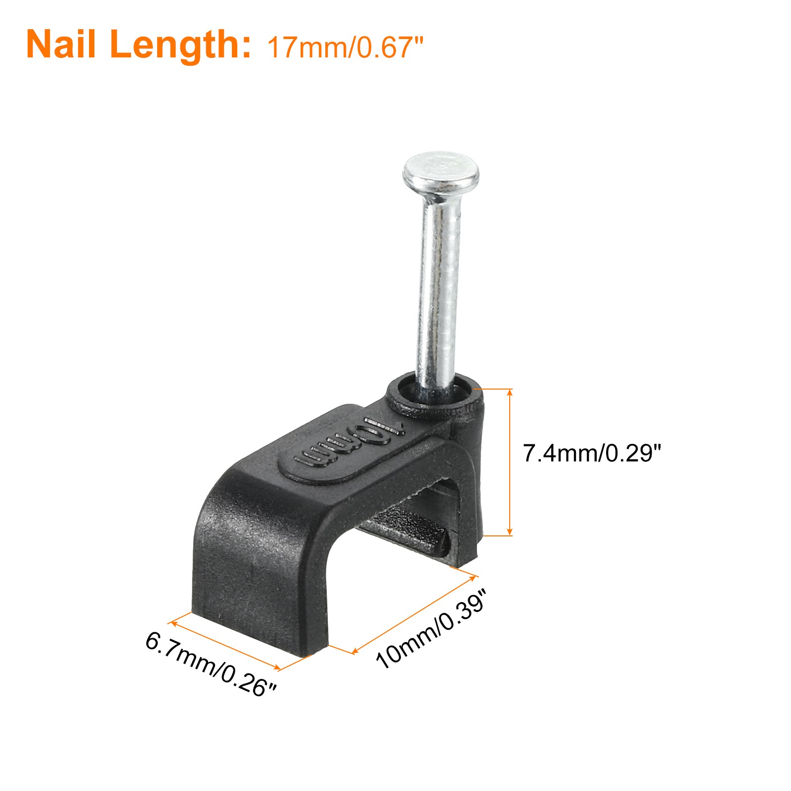100Pcs Cable Clips with Steel Nail 10mm/0.39″ Plastic Cable Wire Clips Black
