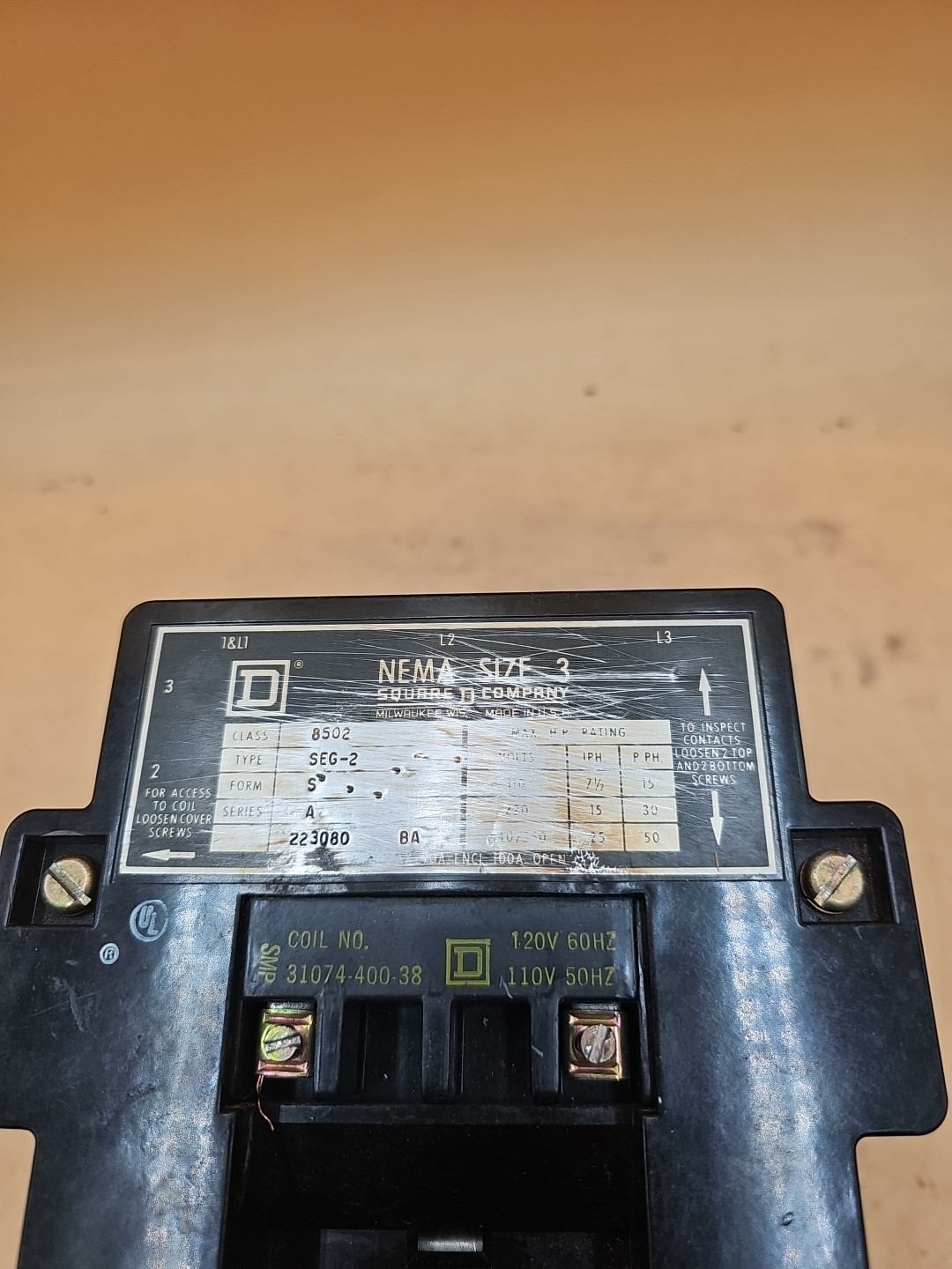 Square D 8502-SEG2 Size 3 Starter Contactor Coil