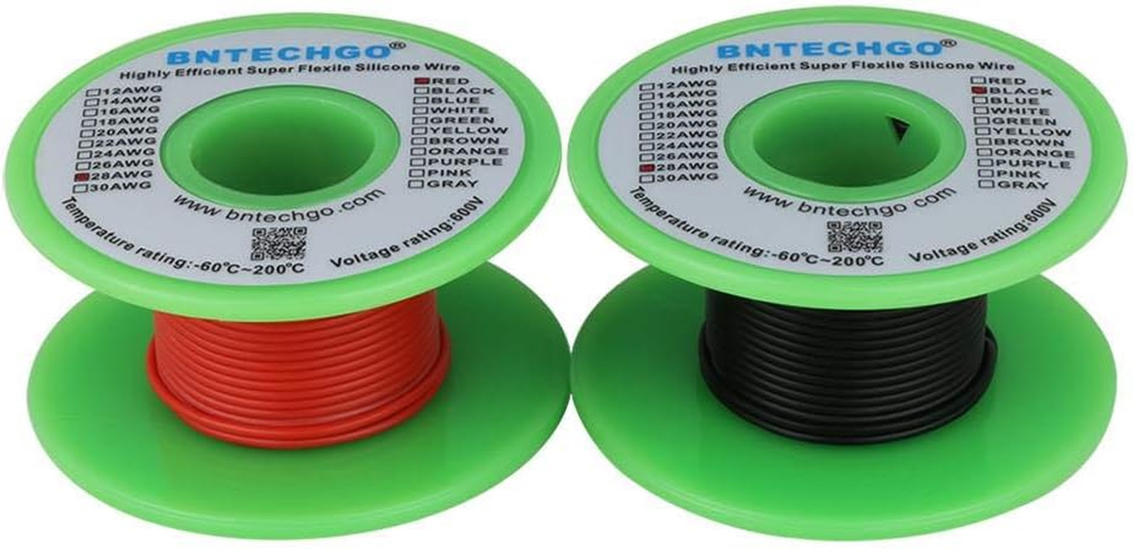28 Gauge Silicone Wire Spool red 50ft and Black 50ft Flexible 28 AWG Stranded…