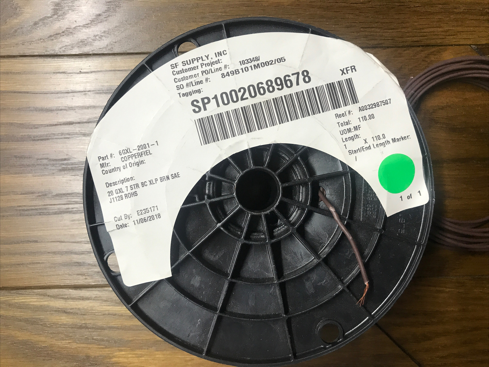 25 Ft Copperfield #20awg SAE J1128 GXL Brown General Purpose Wire # 6GXL2001-1