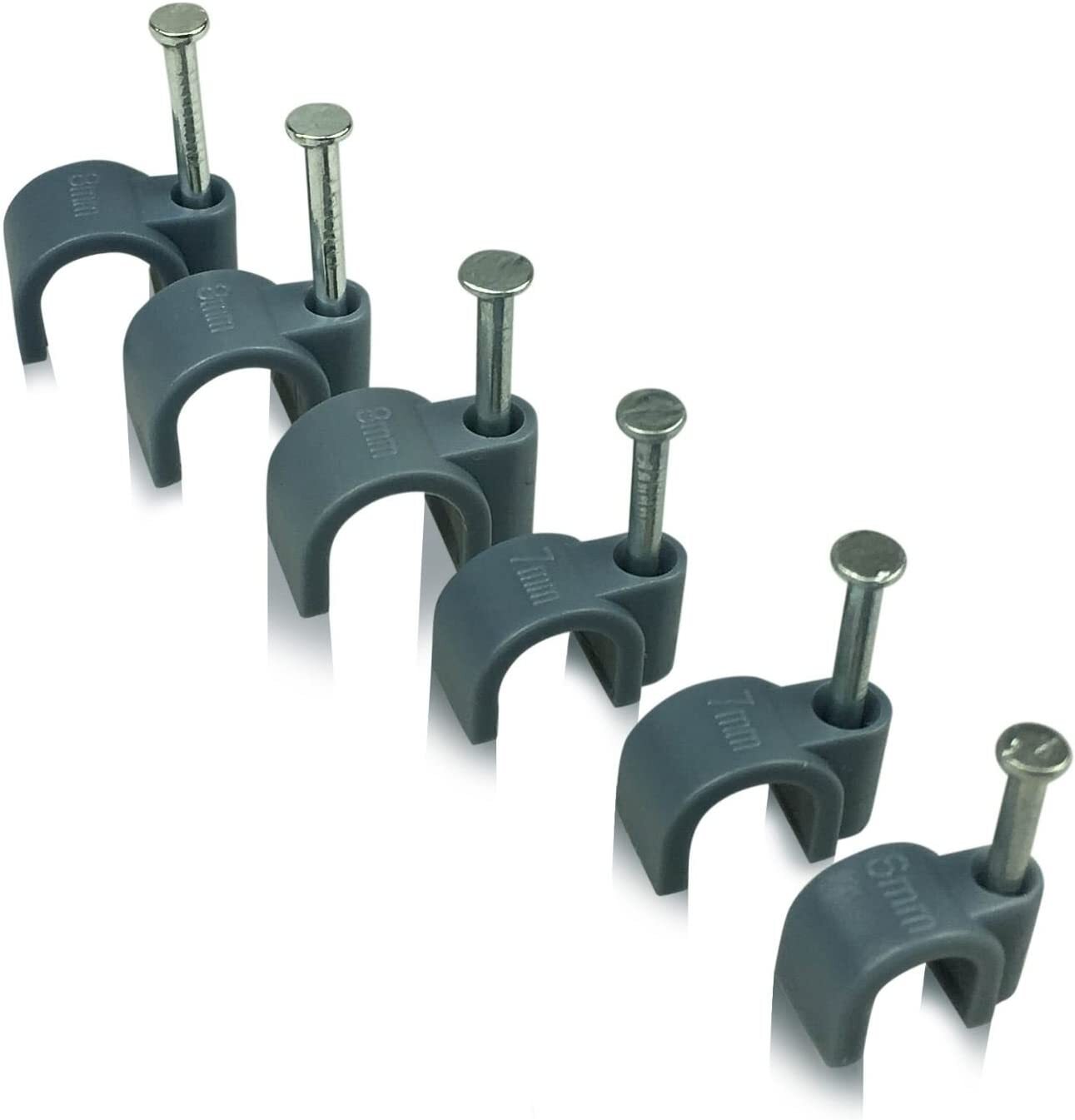 Round White & Black Cable Clips 5mm-12mm with Fixing Nails – Packs of 10-100-400