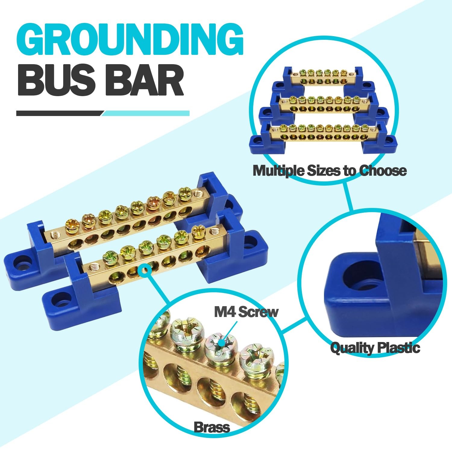 4PCS Grounding Bus Bar 10 Positions Electrical Ground 10