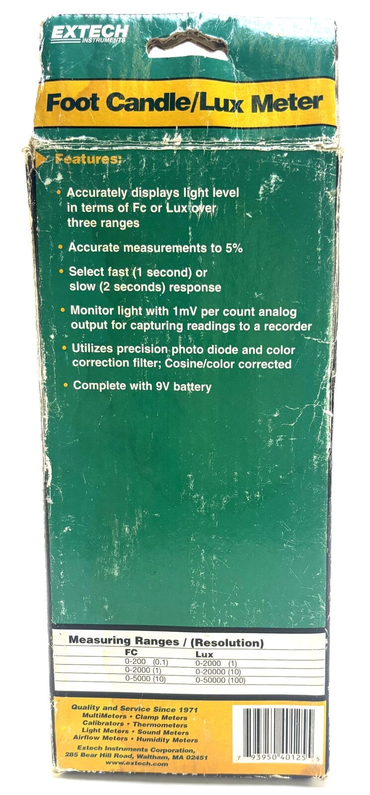 Extech 401025 Light Meter Foot Candle/Lux Meter (New In Box)