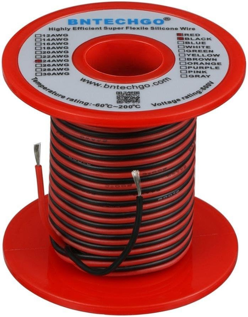24 Gauge Silicone Wire Spool Red and Black 50Ft Each 2 Wires 24 AWG Stranded