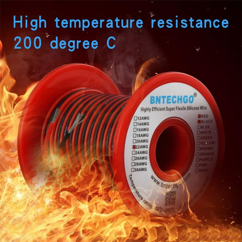 BNTECHGO 22 Gauge Silicone Wire Spool Red and Black Each 50Ft 2 Separate Wires