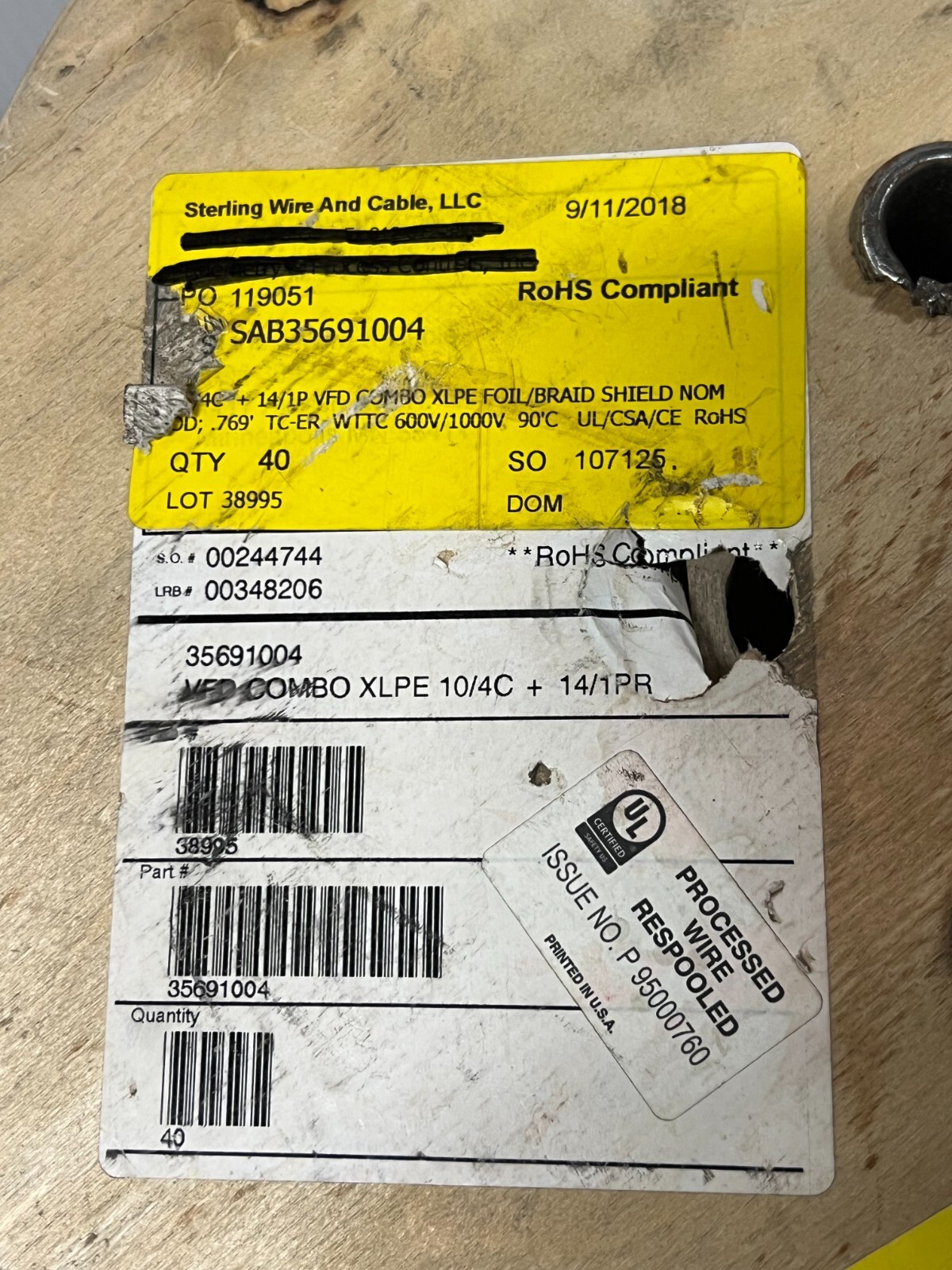 15ft SAB 35691004 VFD Cable VFD Combo XLPE 10 AWG/4c+14/1pr Shielded 1000V New