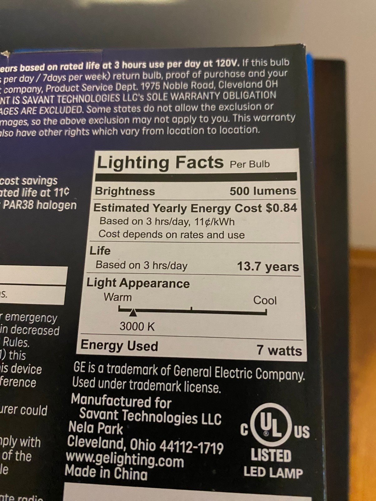 NEW GE LED 7 WATT INDOOR/OUTDOOR WARM WHITE FLOODLIGHT-500 LUMENS-LONG LIFE