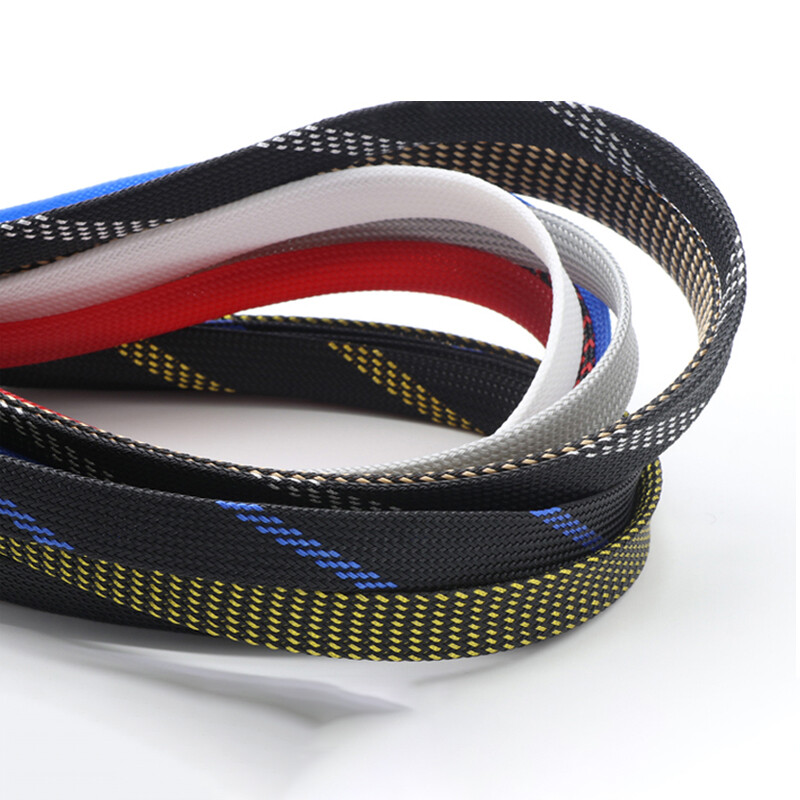 14mm Width Coloured PET Expandable Braid Sleeving Cable Wire Sleeve Sheath Dense