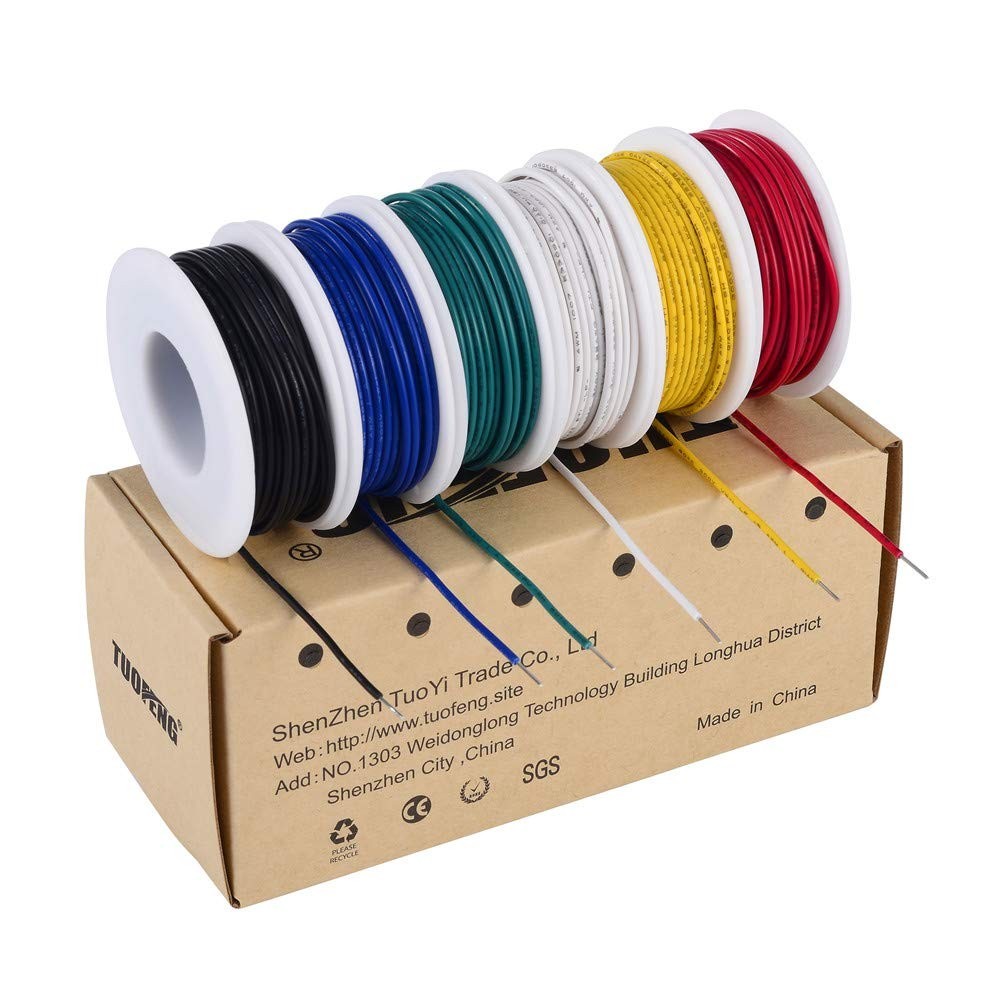 Solid Copper Hookup Wire 22 AWG 6 Colors 30ft for Electronics Breadboard