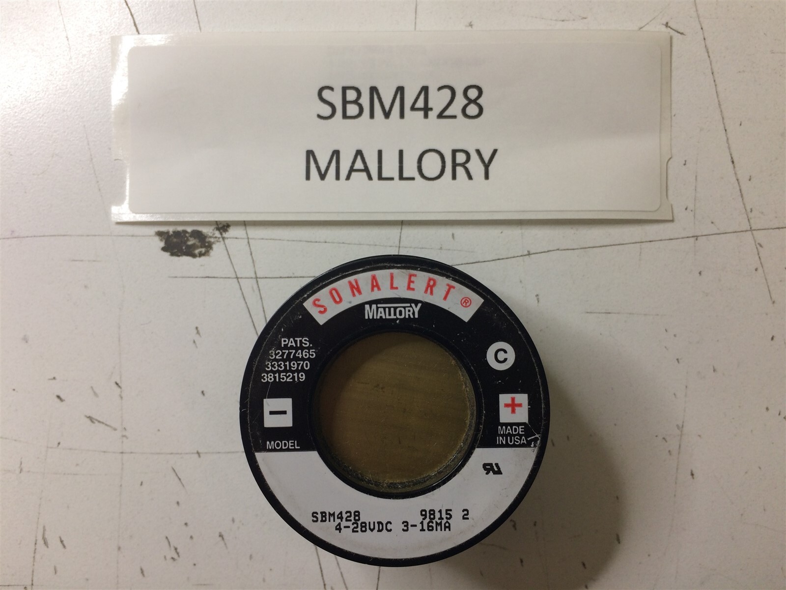 SBM428 MALLORY AUDIO BUZZER PIEZO 4VDC 28VDC THRU-HOLE 1 UNIT