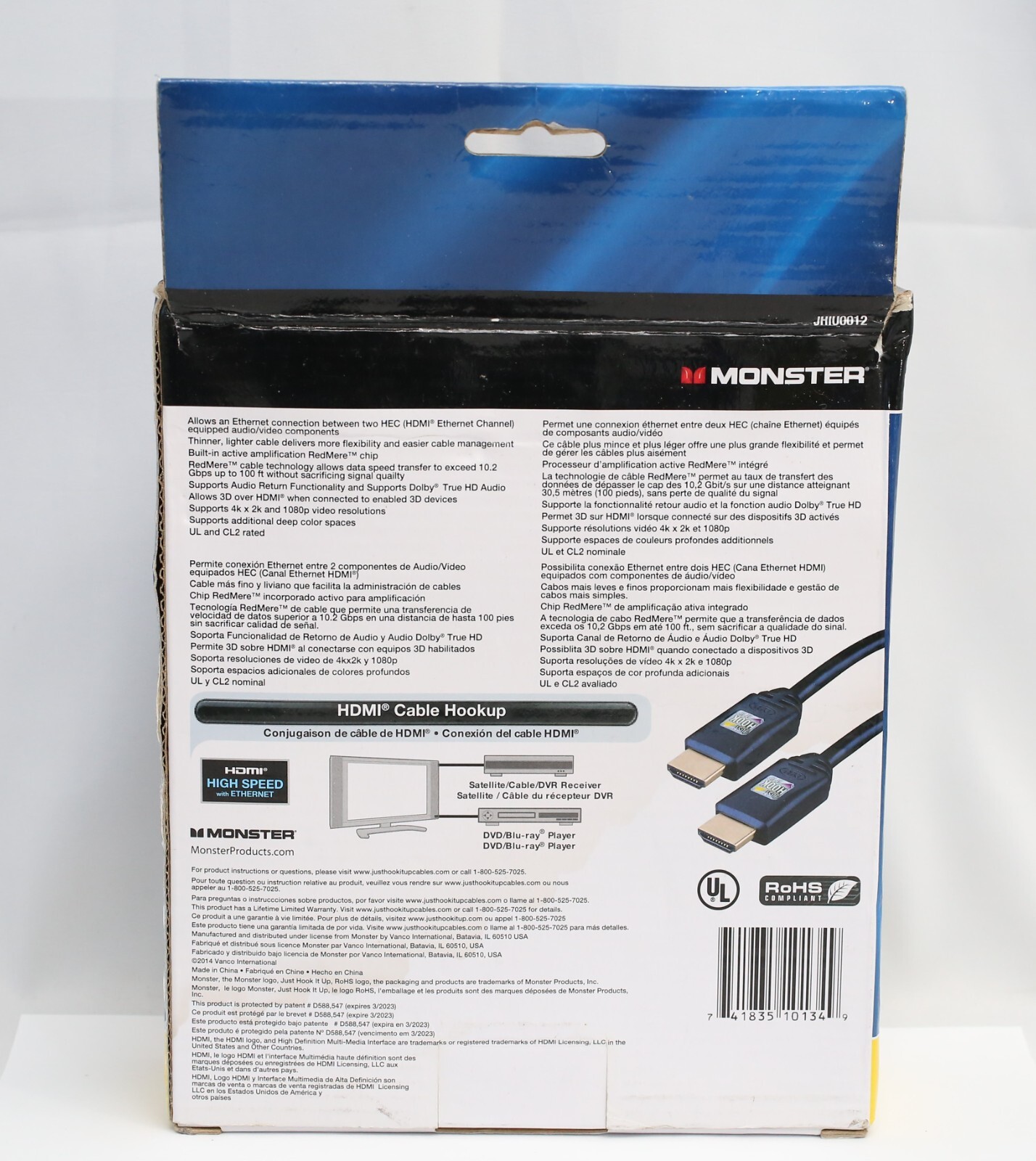 Monster JHIU0012 30ft High Speed HDMI Cable with Ethernet-New