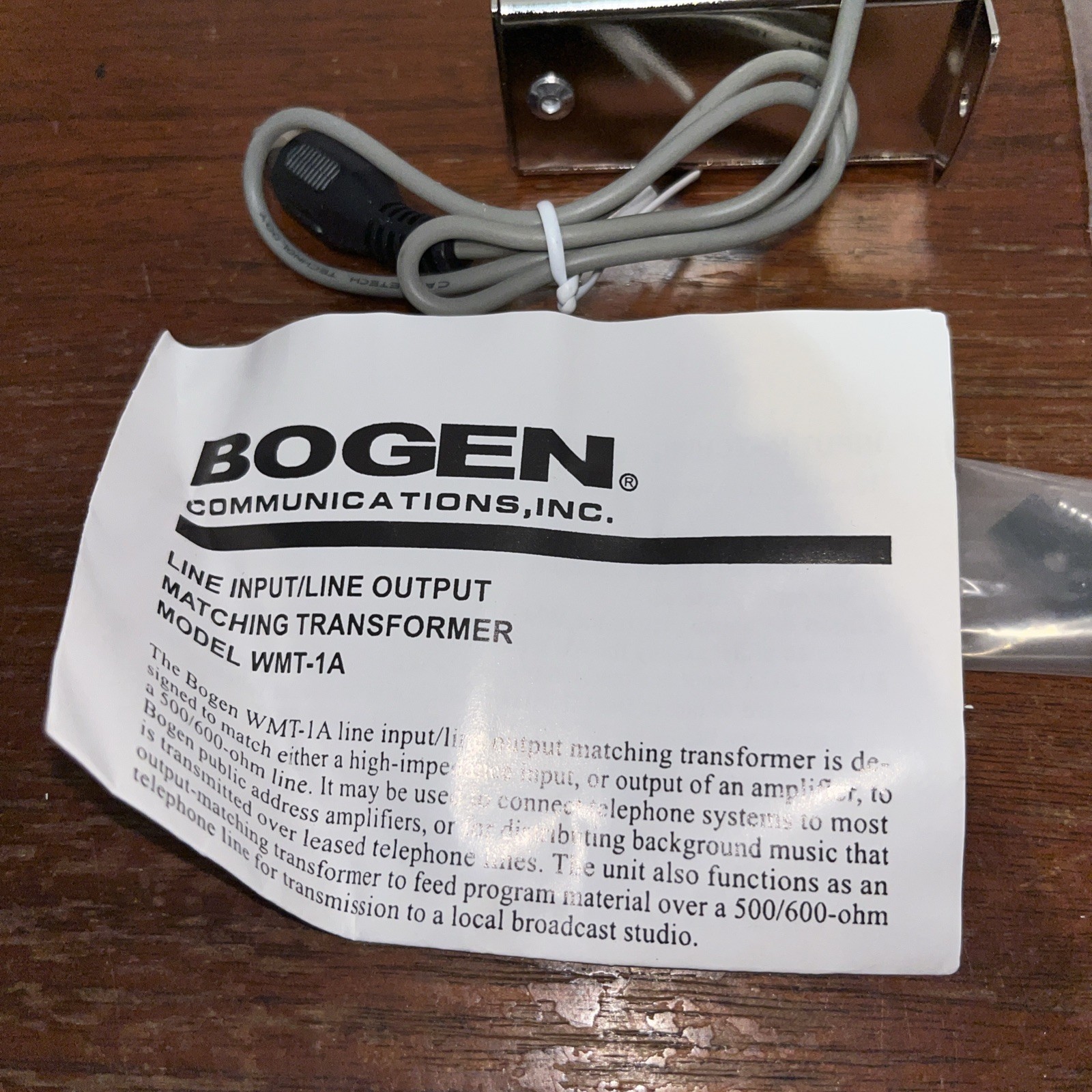Bogen WMT-1A 10K To 600 Ohm Input / Line Transformer – New Unused In Bag