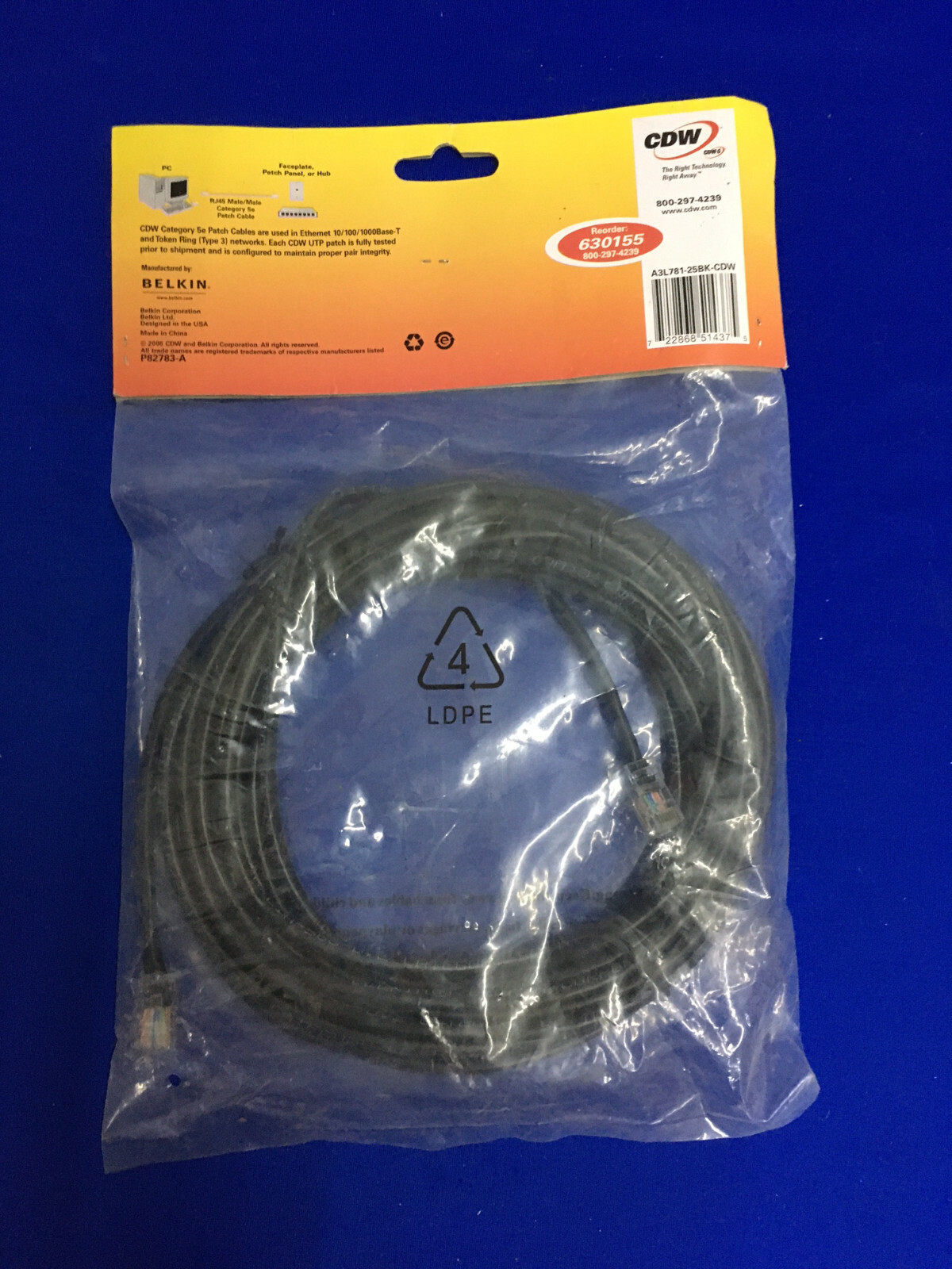 CDW 630155 25′ CAT5e PATCH CABLE RJ45 M/M-BLACK