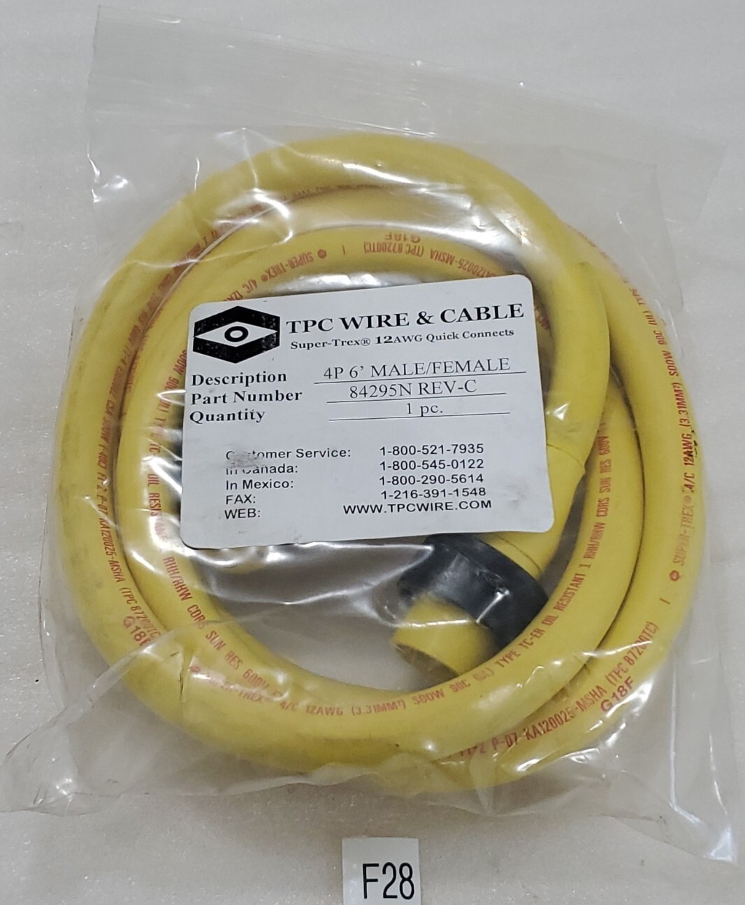 *NEW* TPC Wire & Cable 84295N Rev-C 4P M/F 6’ Super-Trex 12AWG Quick Connects