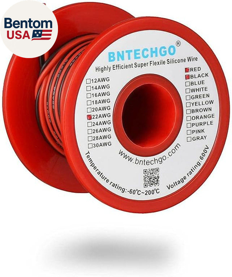 22 Gauge Flexible 2 Conductor Parallel Silicone Wire Spool Red Black High Resist