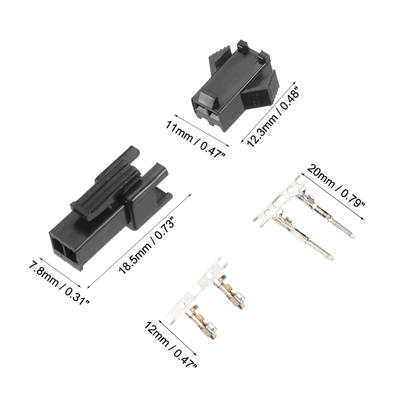 100 Pair 2.54mm 2 Pin Male Female -SM Housing Crimp Terminal Connector Universal