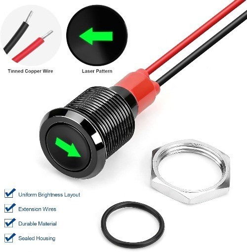 12mm 1/2 Metal Left Right Turn Indicator Light LED 12V 150m Color: Green(2Pcs）