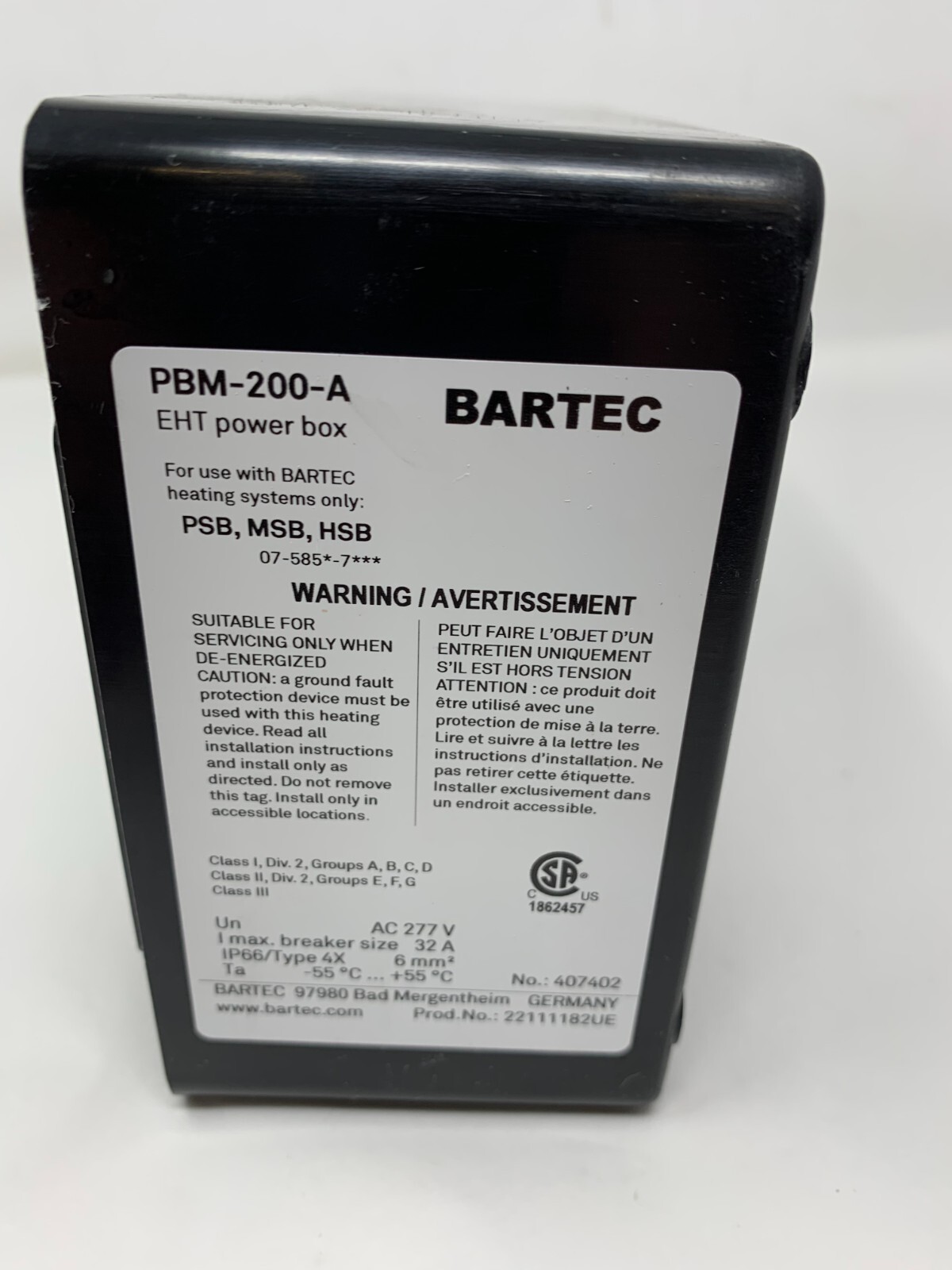 Bartec PBM-220-A EHT Power Box Electric Trace Heating