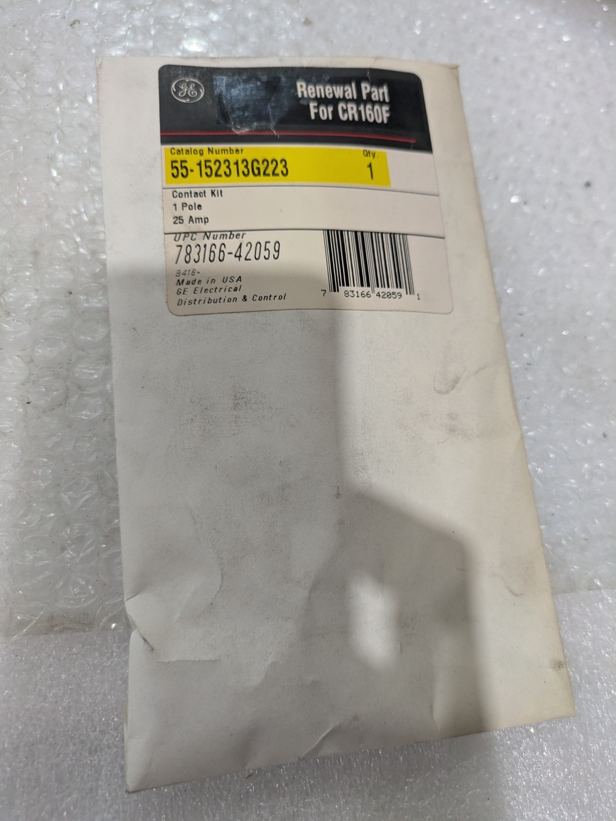 GE General Electric 55-152313G223 Contact Kit 1 Pole 25A for CR160F Renewal Part