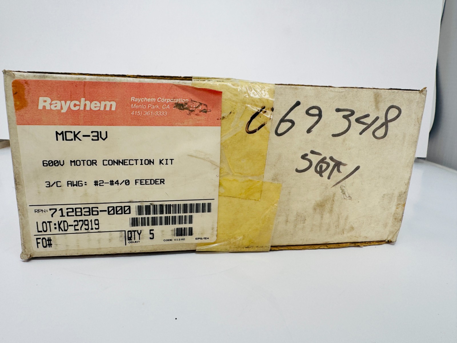 Raychem MCK-3V 600V Motor Connection Kit 3/C AWG: #2-#4/0 Feeder BOX Of 5