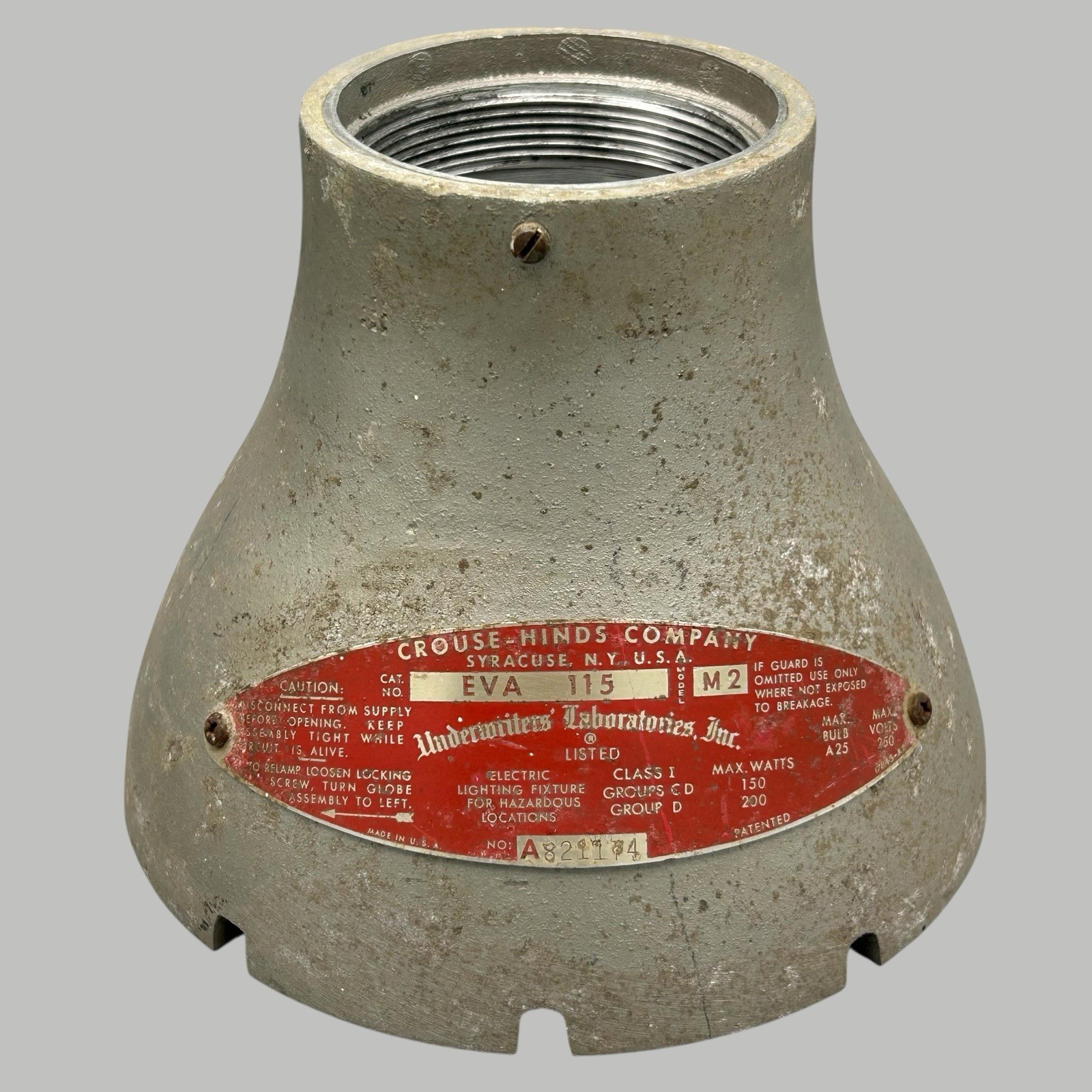 Vtg Crouse-Hinds Industrial Light EVA115 M2 Hazardous Locations Explosion Proof