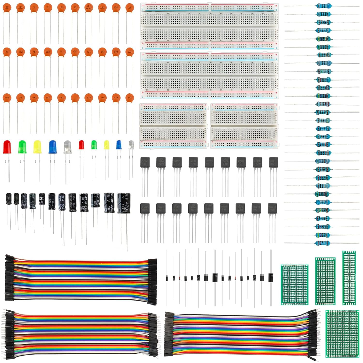 Electronic Component Kit, 1628 Pcs DIY Electronics Kit with LED Diodes, Diodes,