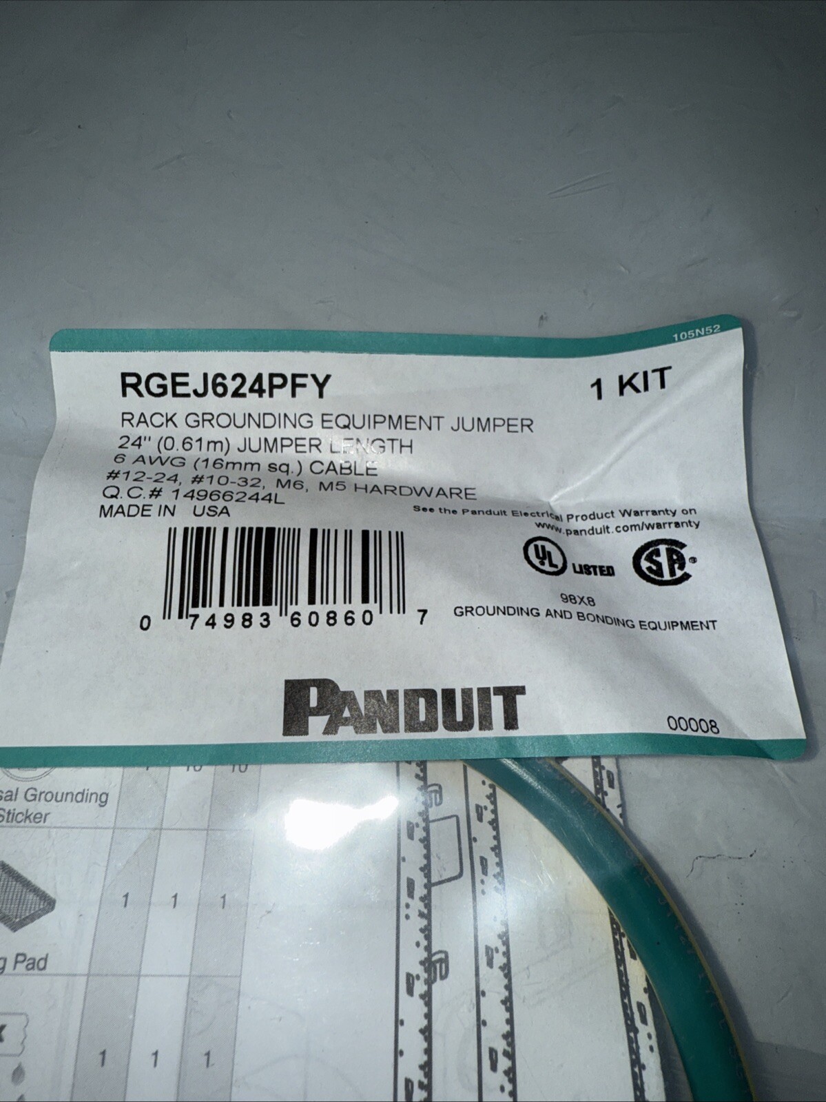 Panduit #6 AWG (16mm²) RGEJ624PFY Equipment Bonding Jumper Kit CDW PART: 108279