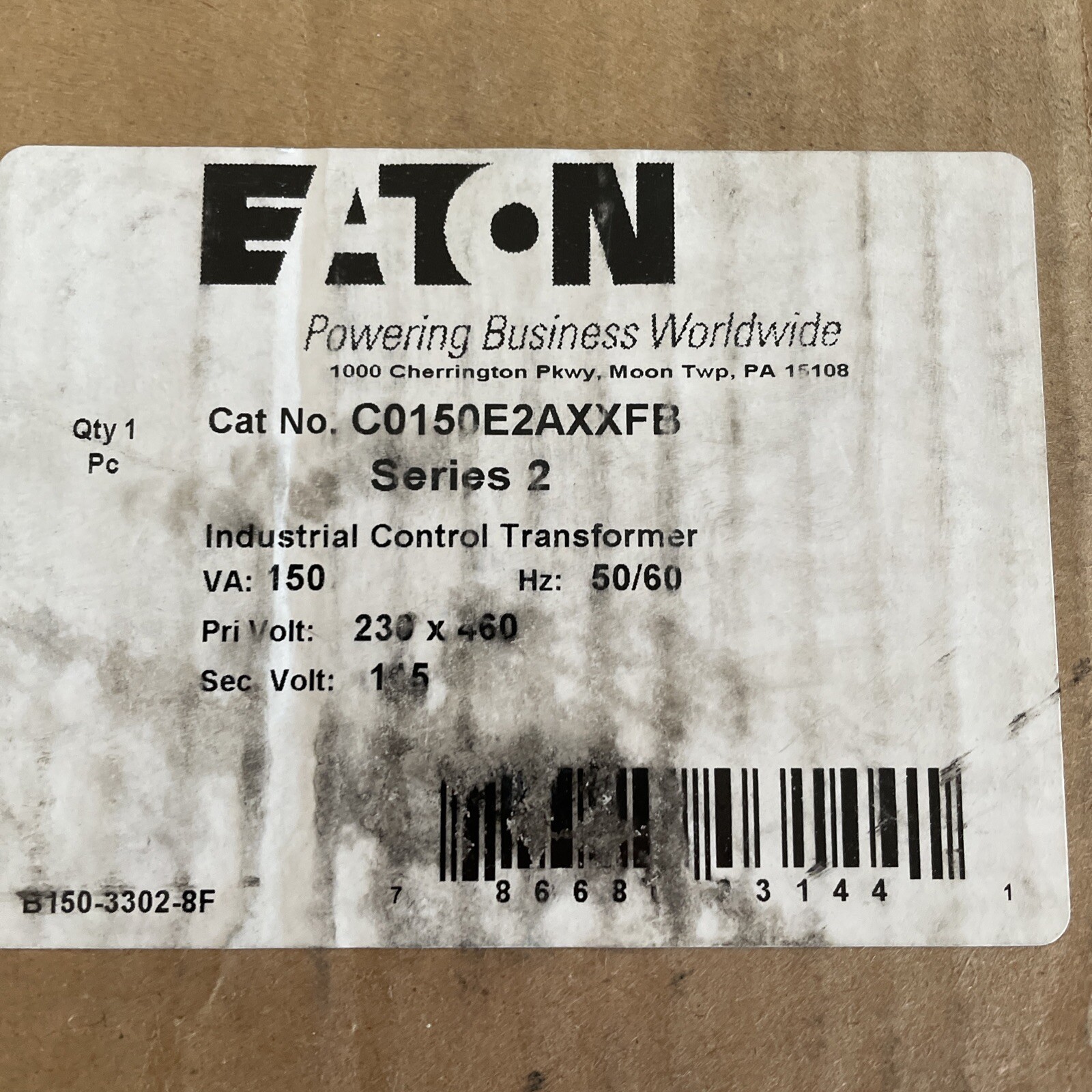 NEW EATON C0150E2AXXFB INDUSTRIAL CONTROL TRANSFORMER 150VA, 50/60Hz, 230 X 460V