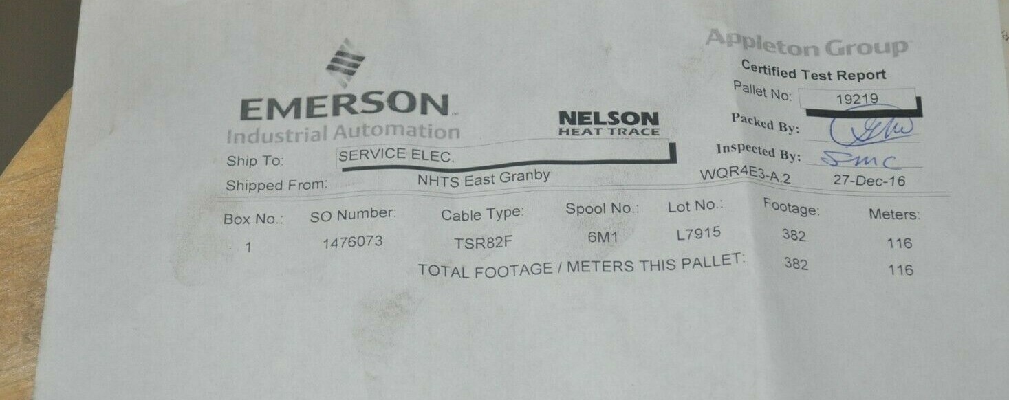 Emerson Easy Heat Wire Cable TSR 82F Parallel HTR 240V 8W/FT 382 FT Roll