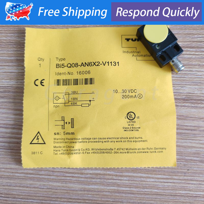 For Turck Bi5-Q08-AN6X2-V1131 Proximity Sensor Switch 10-30VDC 5mm NPN 3Pin