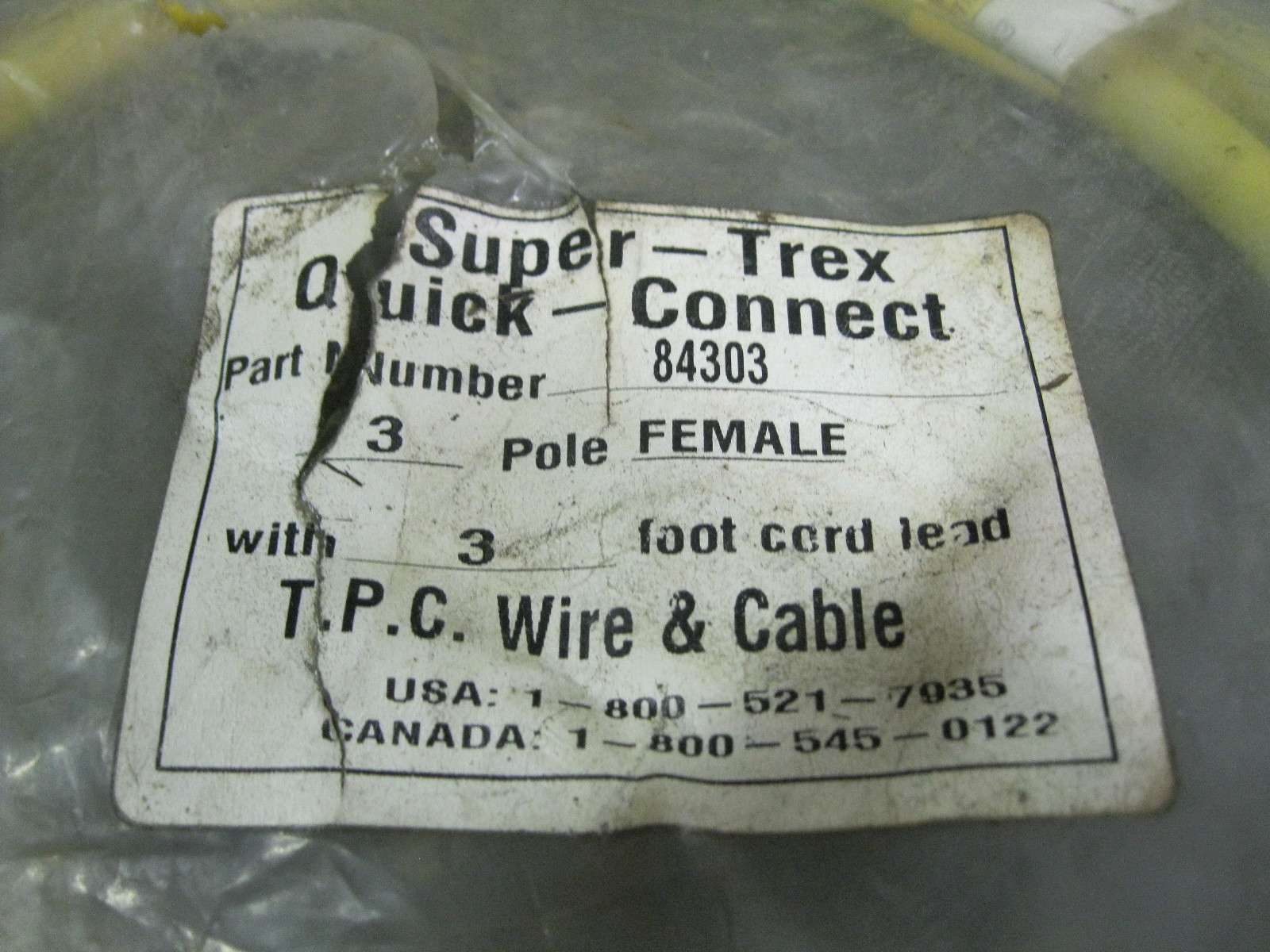 TPC Super-Trex 84303 Quick-Connect Cable 3 Pole Female